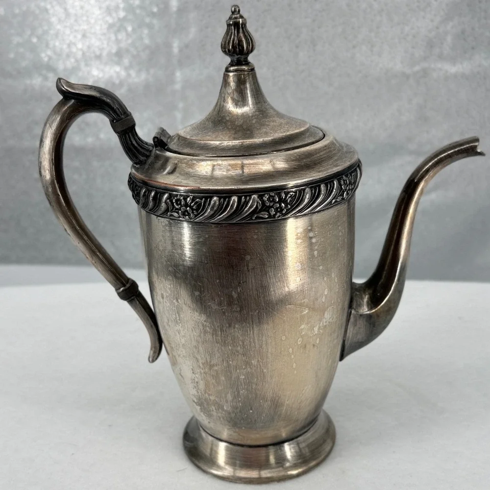 FB Rogers Silver Co 1500 Coffee Pot Silver on Copper Floral Scroll Vintage 1883